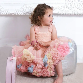 היילוד הקיץ תינוקת נסיכה Dresse שכבות רשת ביצועים ילדים הבגדים להחליק את מסיבת יום ההולדת שמלת נשף אלגנטית Vestidos